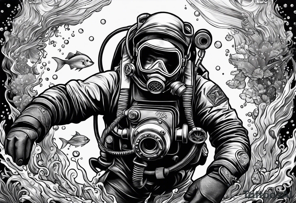 Classic diver under water tattoo idea