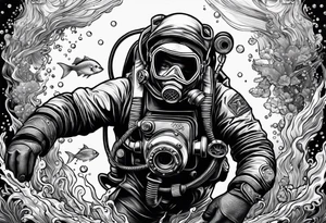 Classic diver under water tattoo idea