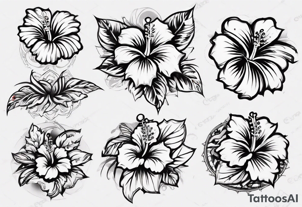 Round ornament hibiscus tattoo idea
