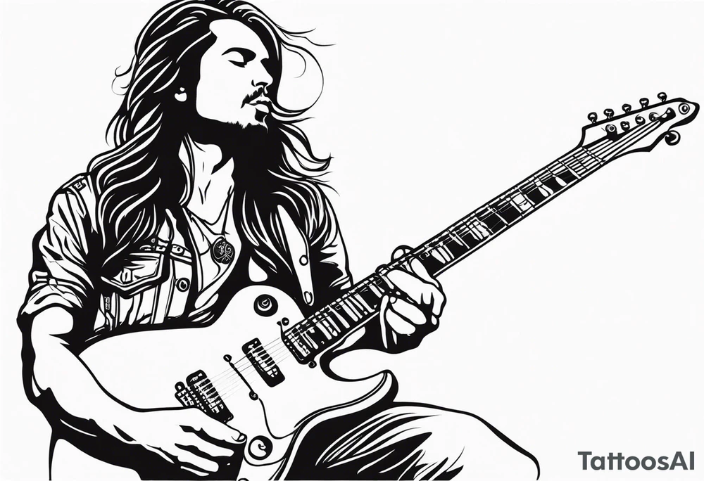 long hair rock star playing electric guitar tattoo idea