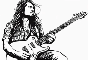 long hair rock star playing electric guitar tattoo idea