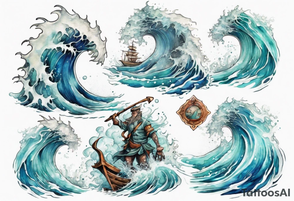 Plavalaguna standing in the sea surrounded by crashing waves tattoo idea