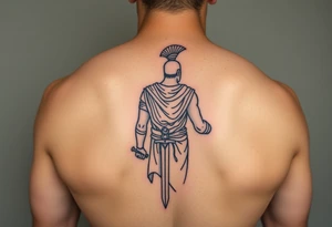 roman gladiator from behind near an arena with a short sword in his hand tattoo idea