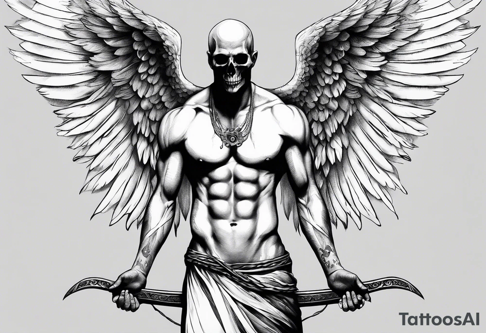 realistic full body of man angel of death, without face tattoo idea