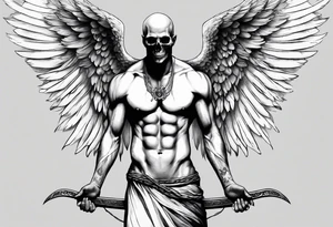 realistic full body of man angel of death, without face tattoo idea