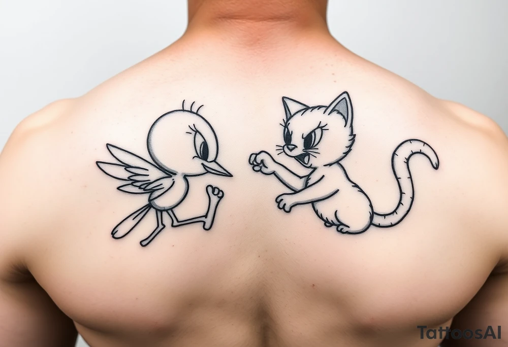 Tweetybird and his girlfriend beating up Syvester the cat tattoo idea