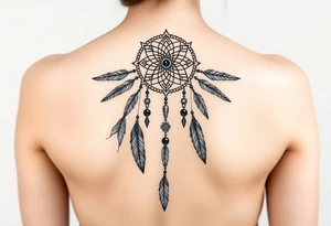 native dreamcatcher with flowing feathers and sacred beads tattoo idea