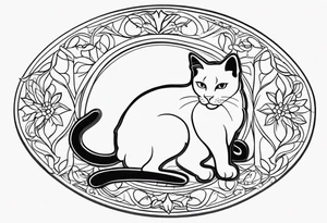 Design a simple outline tattoo of a cat stretching, embodying grace and flexibility, perfect for a subtle yet expressive design tattoo idea