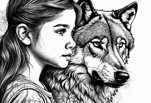 Wolf watching over little girls tattoo idea