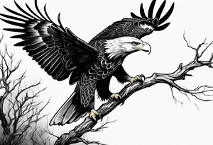 Bold eagle perched on branch tattoo idea