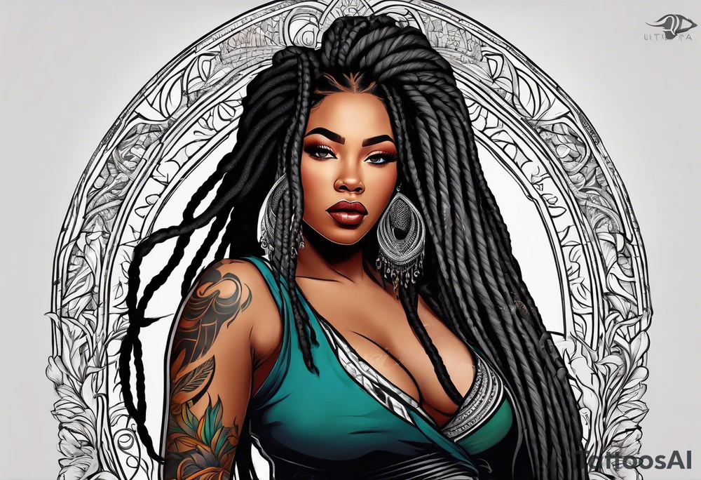 beautiful thick black women with long straight dreadlocks, new school style, tattoo idea