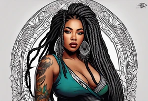 beautiful thick black women with long straight dreadlocks, new school style, tattoo idea