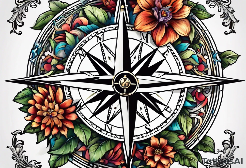 Compass , flower, cross tattoo idea