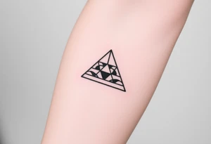 Geometric small triangle with five different lives merge together while being psychedelic with fine thin lines tattoo idea