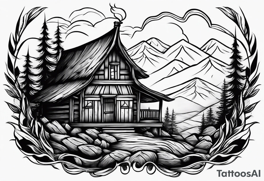 flame with wood logs crossing, simple tattoo idea