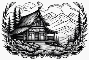 flame with wood logs crossing, simple tattoo idea
