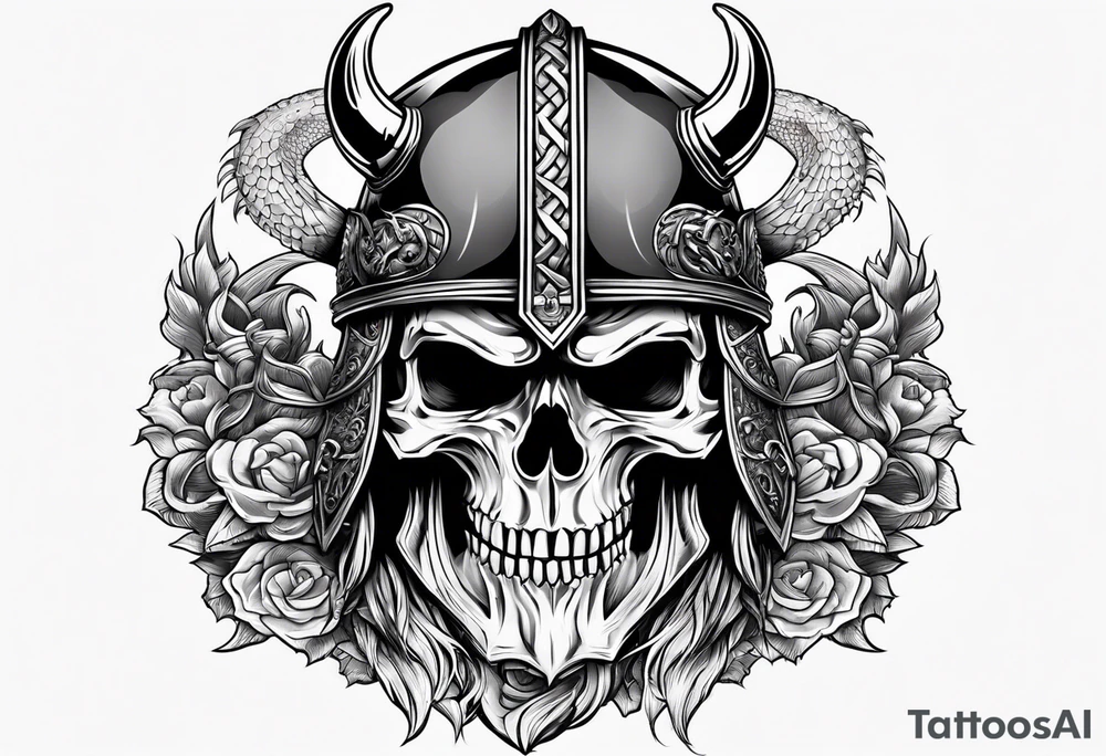 Viking skull with helmet and dragon head tattoo idea