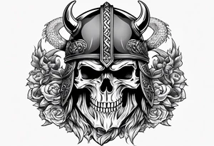 Viking skull with helmet and dragon head tattoo idea