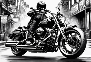 motorcycle  with guns riding at night in the city tattoo idea