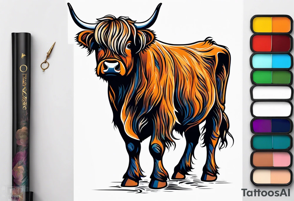 goofy highland cow standing on hind legs tattoo idea