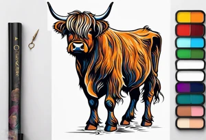 goofy highland cow standing on hind legs tattoo idea