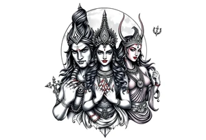 Lord Shiva, Godess Kali, Godess Lilith Together with the moon in the background tattoo idea