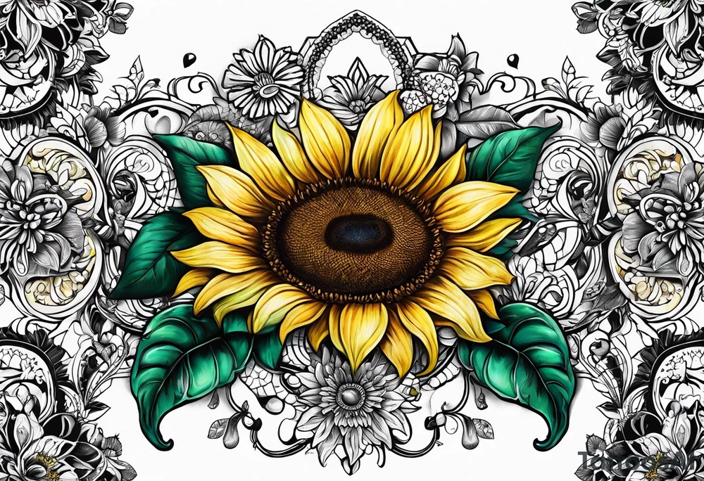 Lace, love, sunflowers tattoo idea