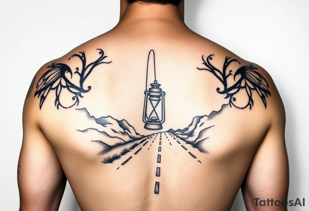 Someone holding a lantern to light up a road tattoo idea