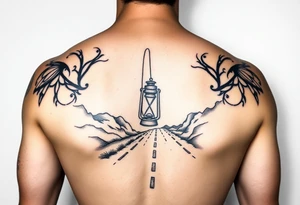 Someone holding a lantern to light up a road tattoo idea