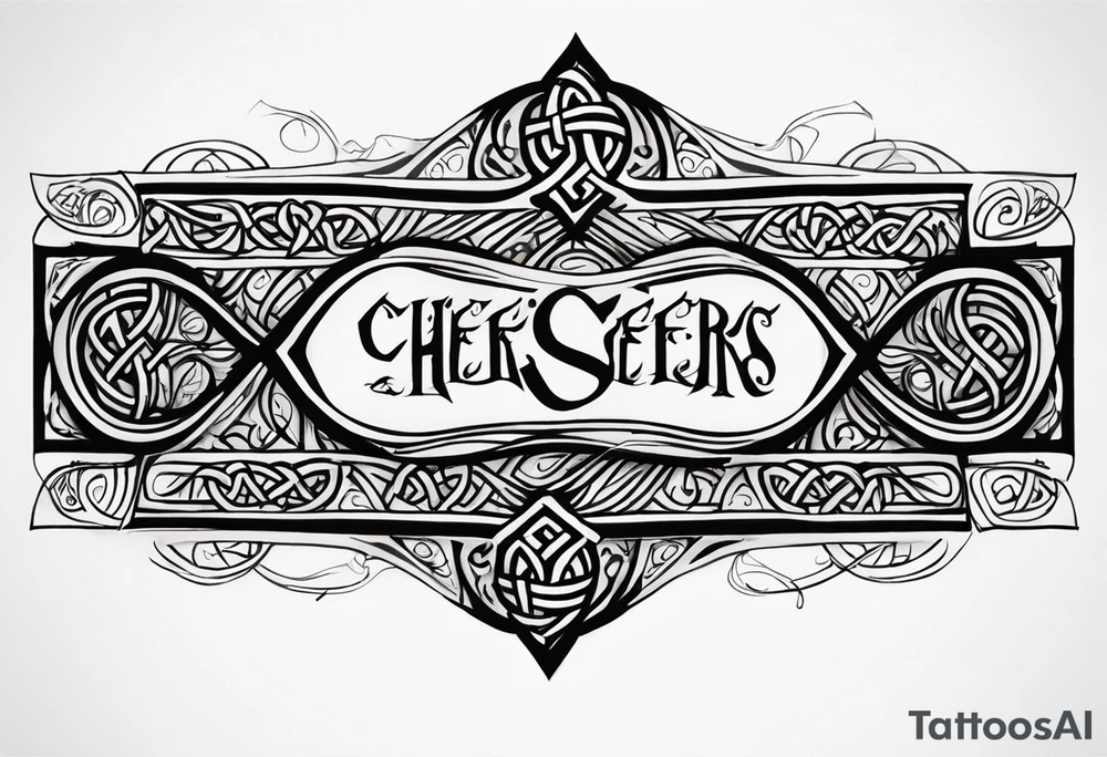 Cheers Mate text, armband +Celtic +Cancer Ribbon +tribal +artistic tattoo idea