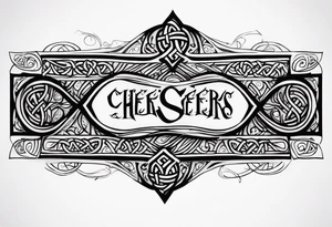 Cheers Mate text, armband +Celtic +Cancer Ribbon +tribal +artistic tattoo idea