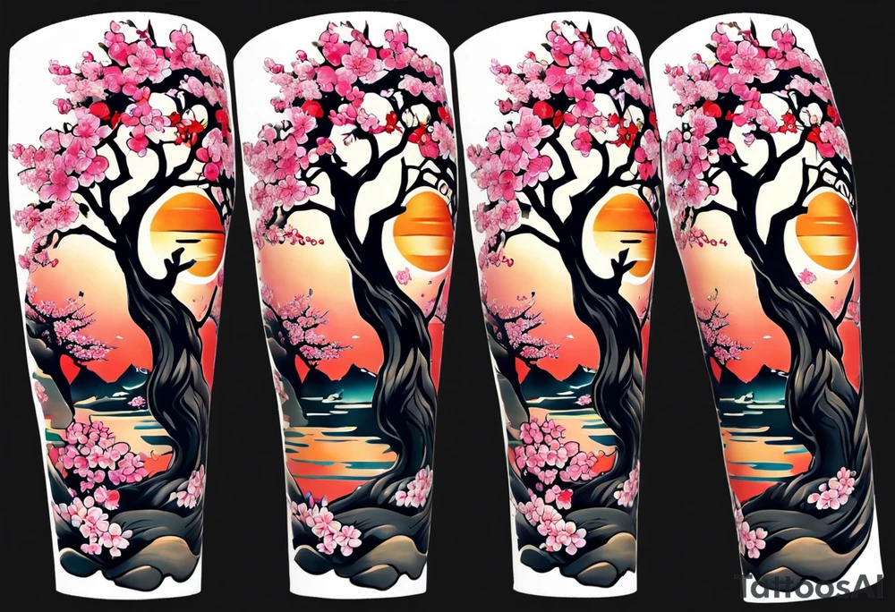 Japanese tattoo sleeve with a sakura tree. I already have a tattoo in my forearm and want to cocer it with the sakura trunk tattoo idea