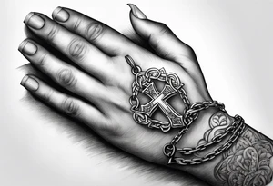 praying hands with chain cross tattoo idea