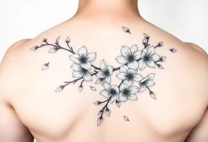 delicate cherry blossoms swirling in spring breeze with petals tattoo idea