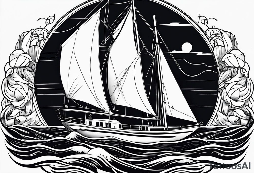 sailboat sail patched in such a way that it resembles a maritime lighthouse. tattoo idea