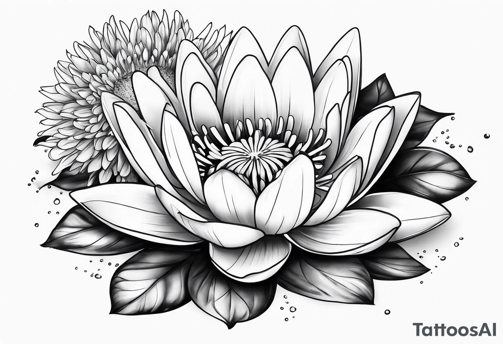 Water Lilly and aster flowers tattoo idea