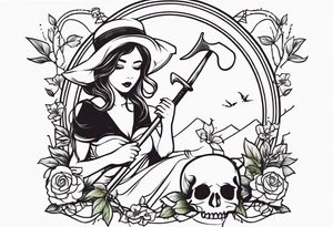 cute feminine deatg with scythe and nightshade tattoo idea