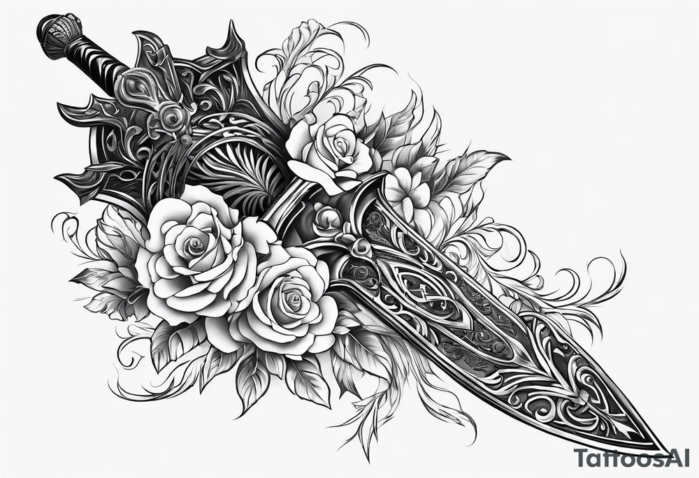 Shadow cloak protecting beautiful dagger tattoo idea