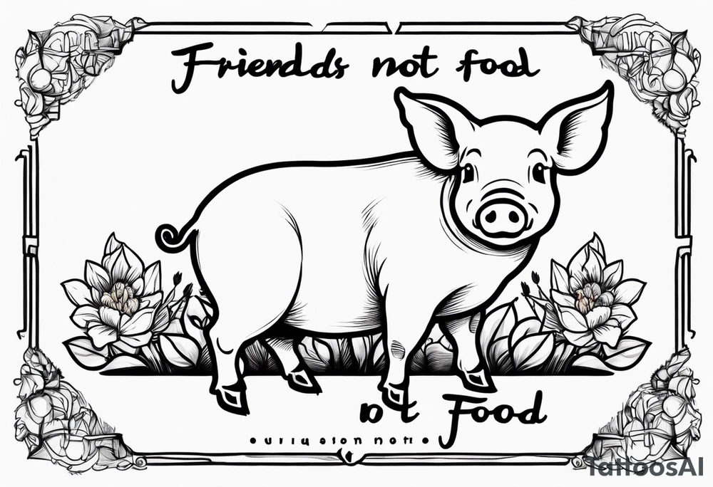cute piglet.
with text: "friends not food" tattoo idea