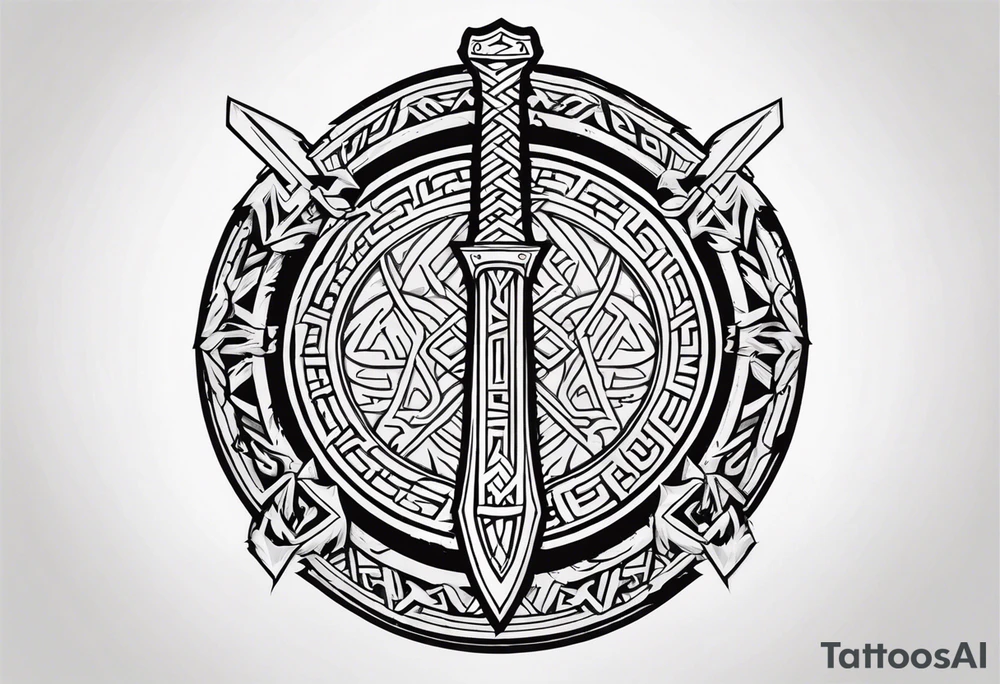 Valhalla sword 
shield axe Valknut tattoo idea