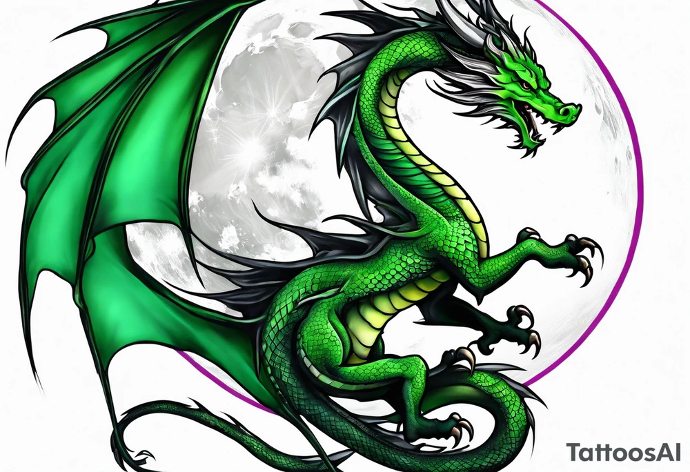 Moon fairy green dragon tattoo idea