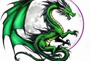 Moon fairy green dragon tattoo idea