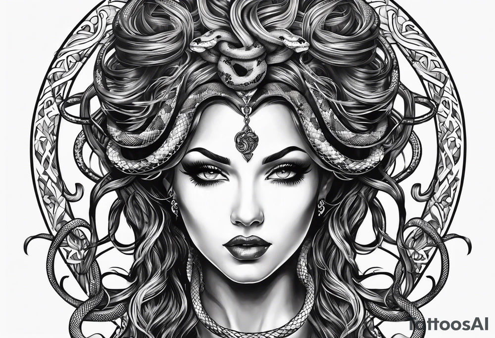 Gothic Medusa snake hair lady head tattoo idea