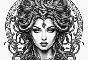 Gothic Medusa snake hair lady head tattoo idea