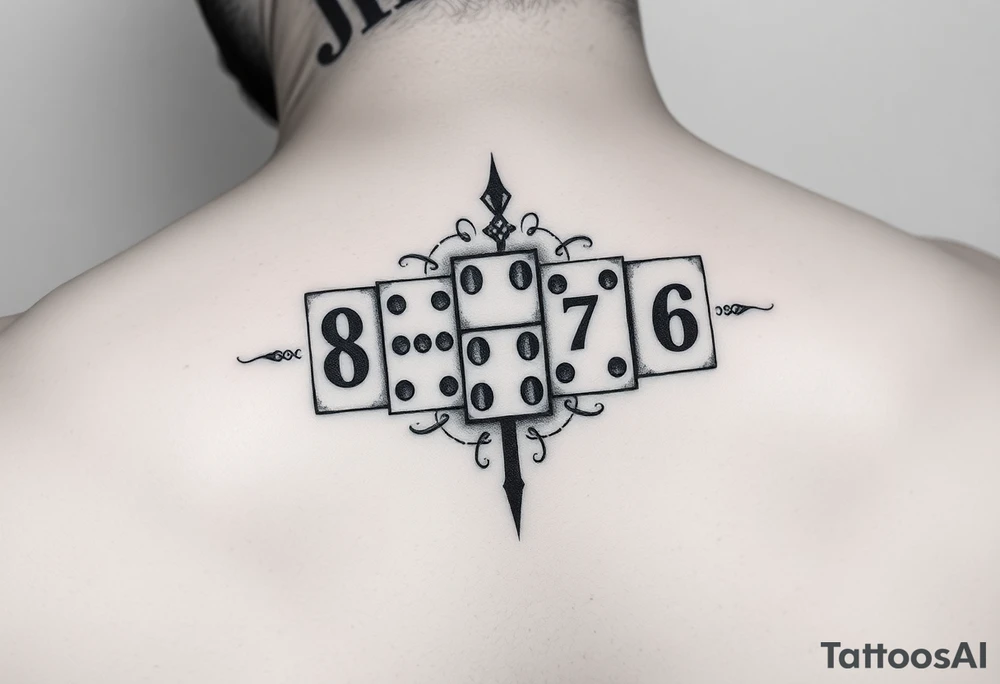 dominosteine mit den augen nummern 8 7 6 und beim letzten unten 6 und oben die Inizialen JH tattoo idea