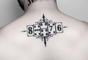 dominosteine mit den augen nummern 8 7 6 und beim letzten unten 6 und oben die Inizialen JH tattoo idea