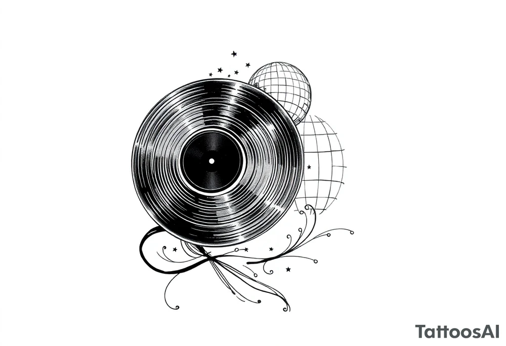 vinyl record and disco ball tattoo idea