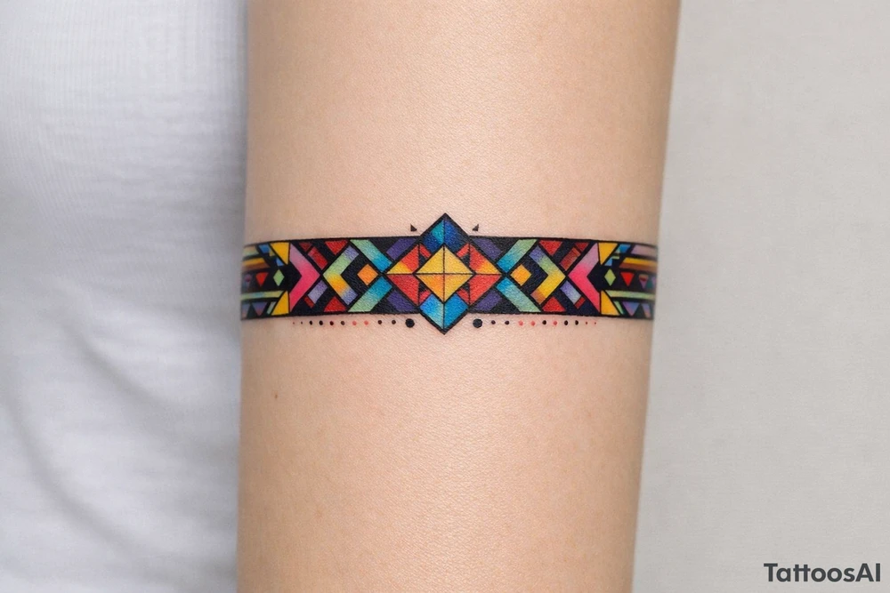 armband, abstract, geometric, full of color tattoo idea