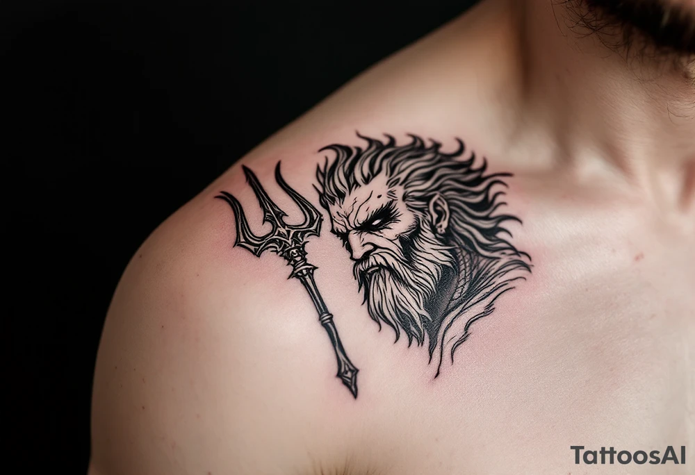 poseidon with trident tattoo idea