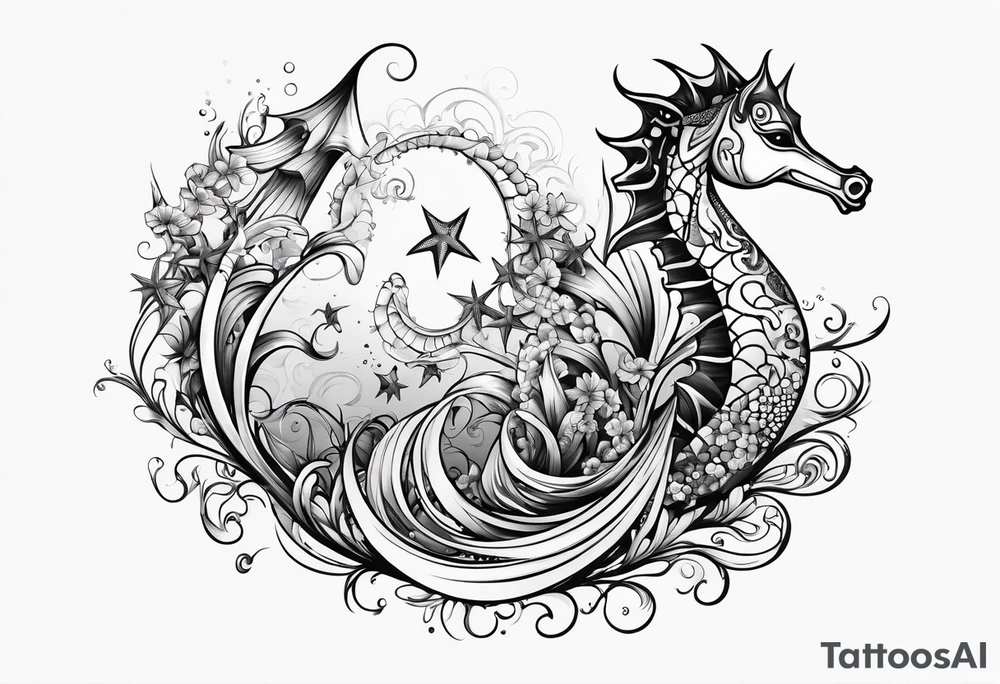 Star fish and sea horse tattoo idea
